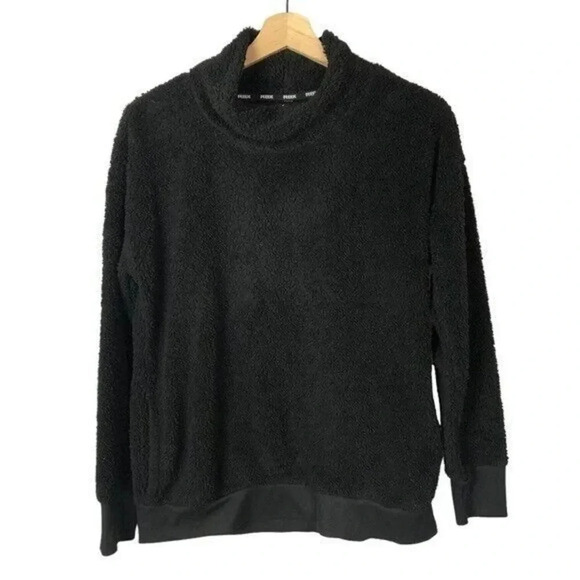 RBX Black Faux Fur Sherpa Fleece Cowl Neck Pullover Sweatshirt M - Picture 1 of 2